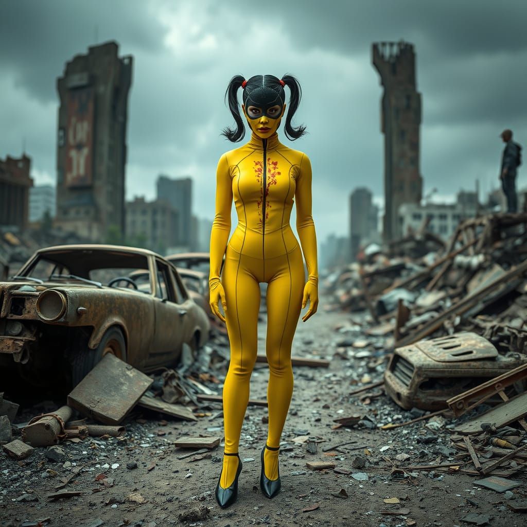 Post-Apocalyptic Cityscape with Mysterious Figure in Yellow ...