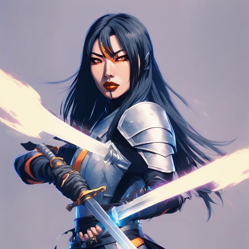 Cyberpunk Warrior Unleashes Fury