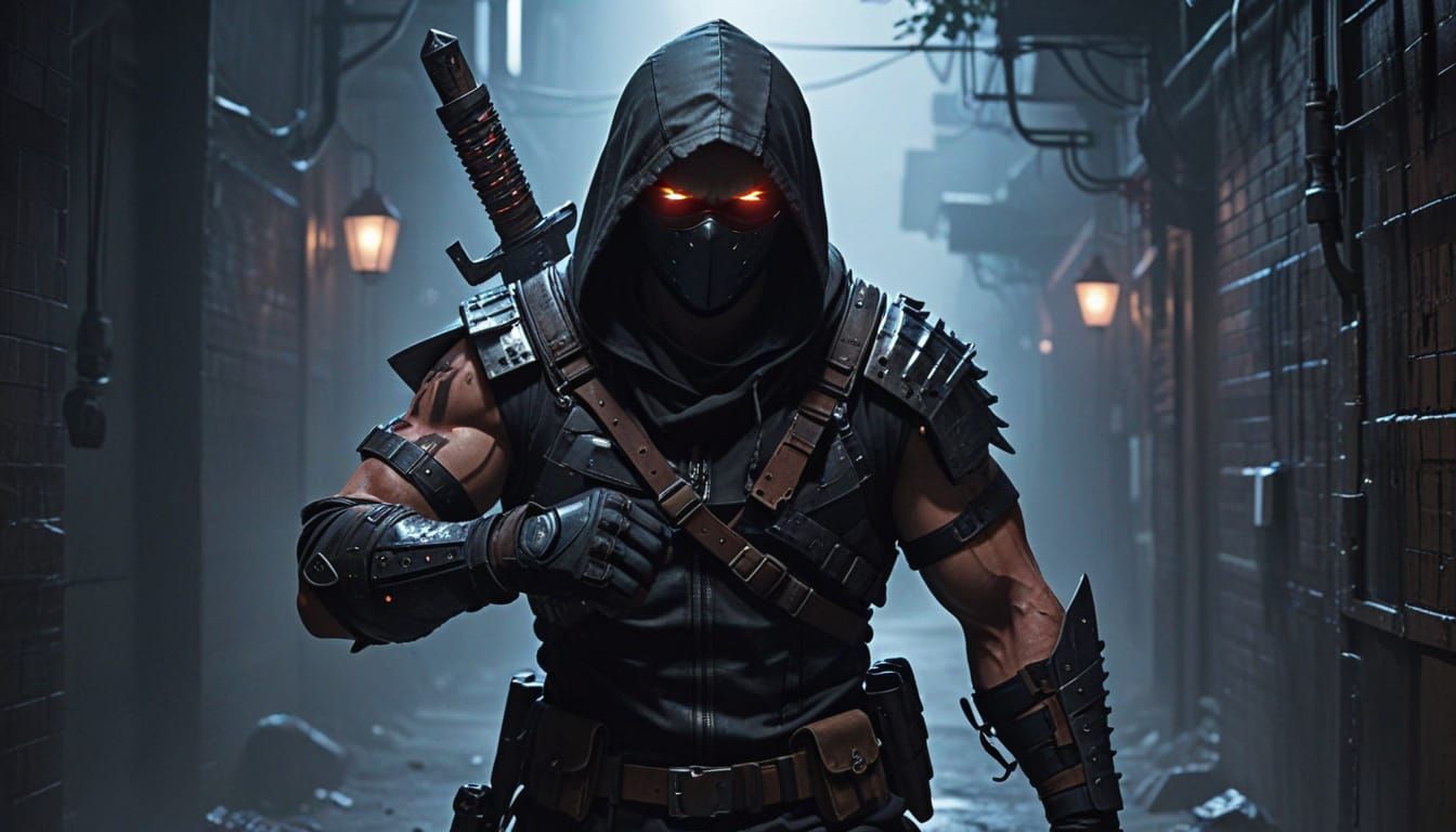 Thief Sneaking in Dark Alley with Claws & Pouches