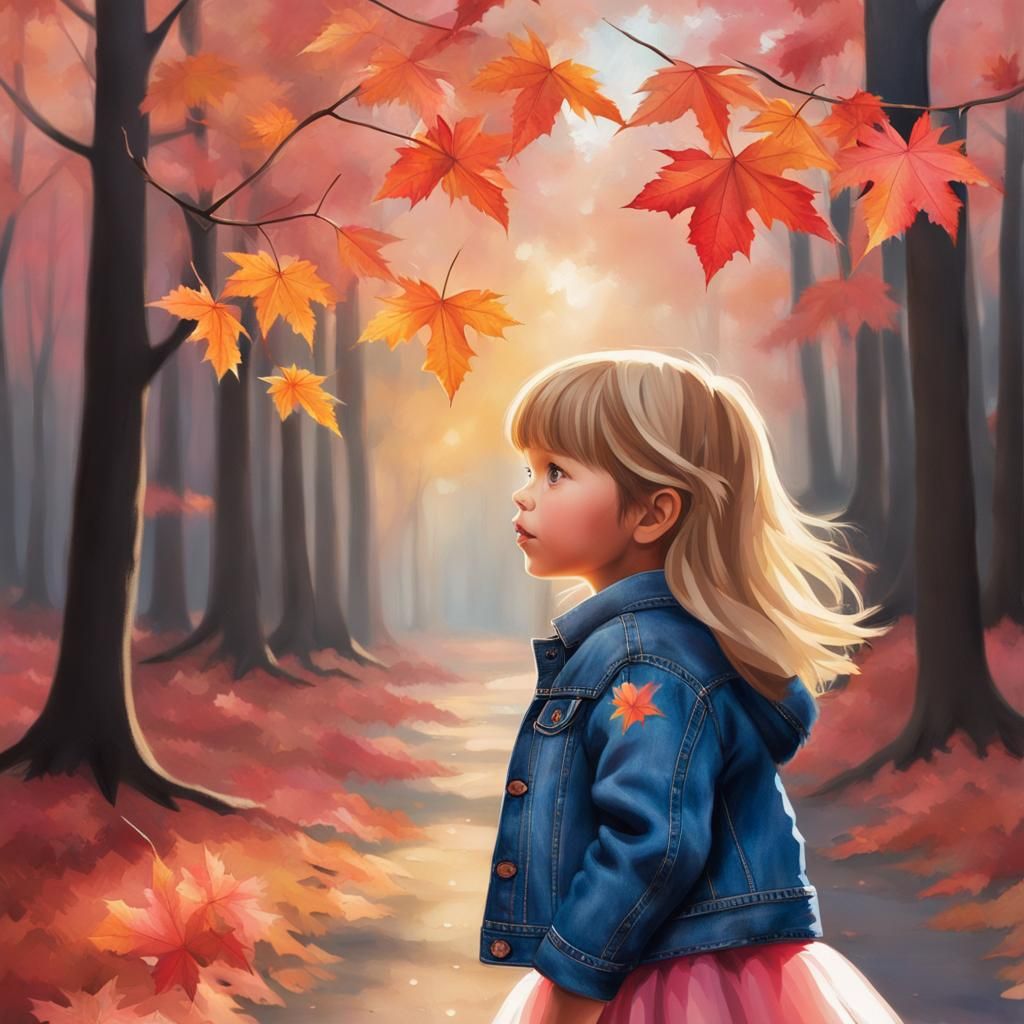 Girl in Tutu with Autumn Leaves at Sunset