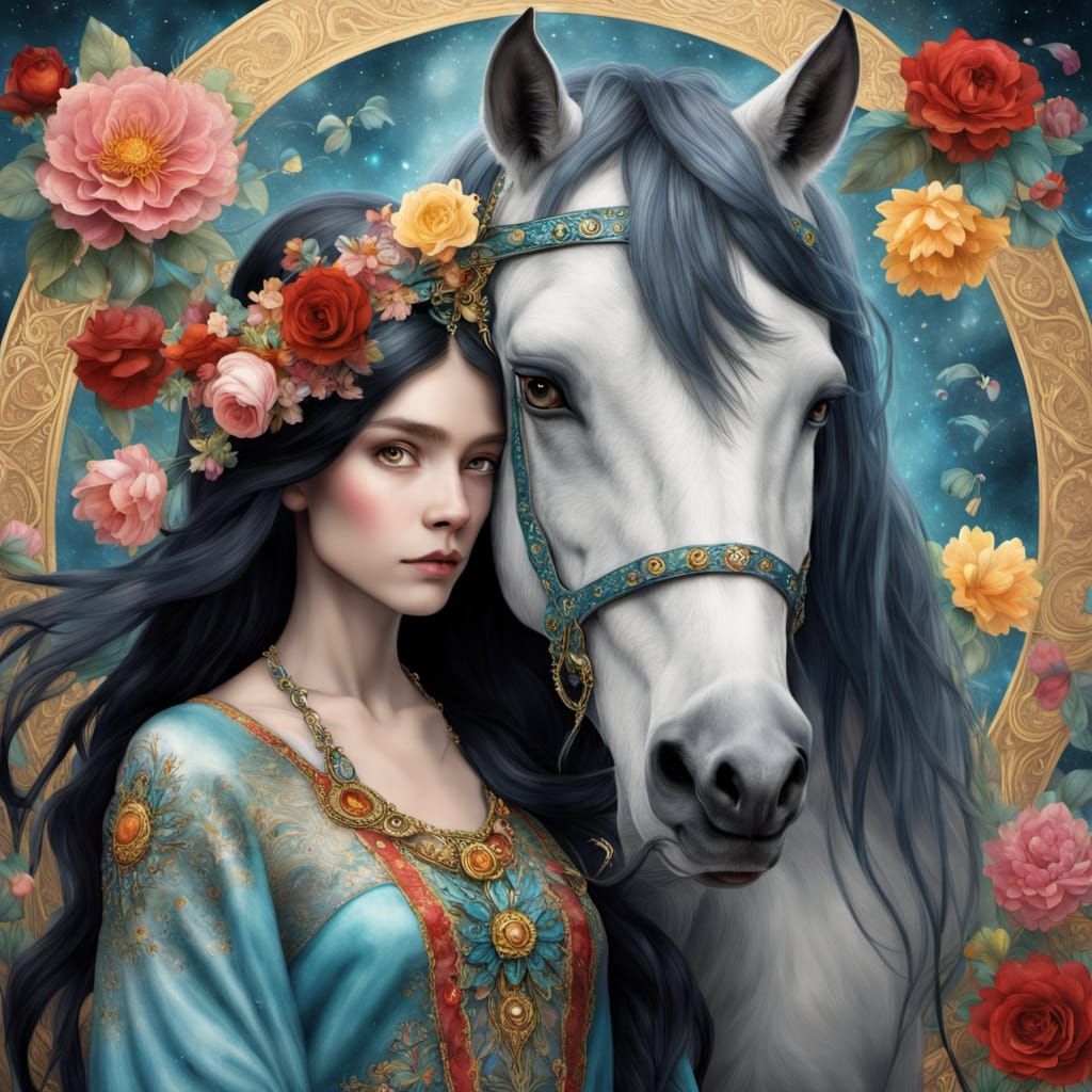 Ethereal Portrait in Opulent Art Nouveau Style