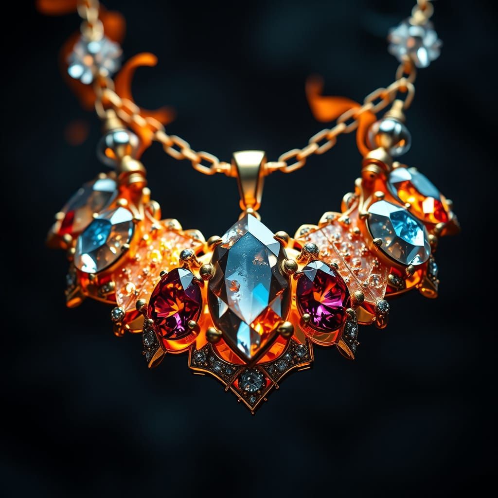 Hyperrealistic Necklace of Fire and Ice with Gold Chain