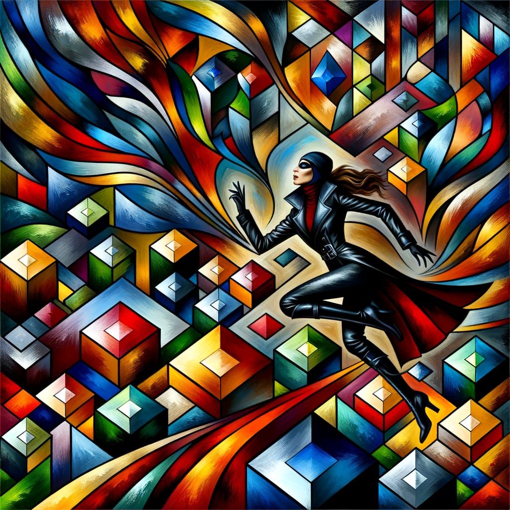 Vibrant Jewel Heist in a Cubist Dreamscape