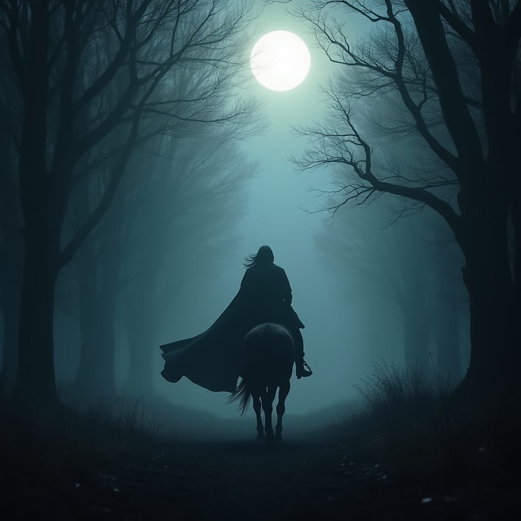 Ethereal Forest Rider in Cinematic Style