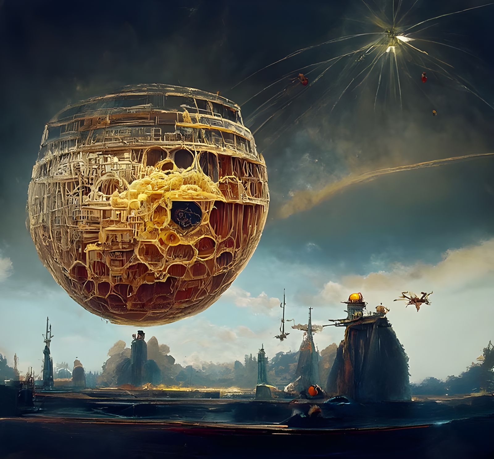 Honeycomb Death Star Shoots Honey: Digital Painting