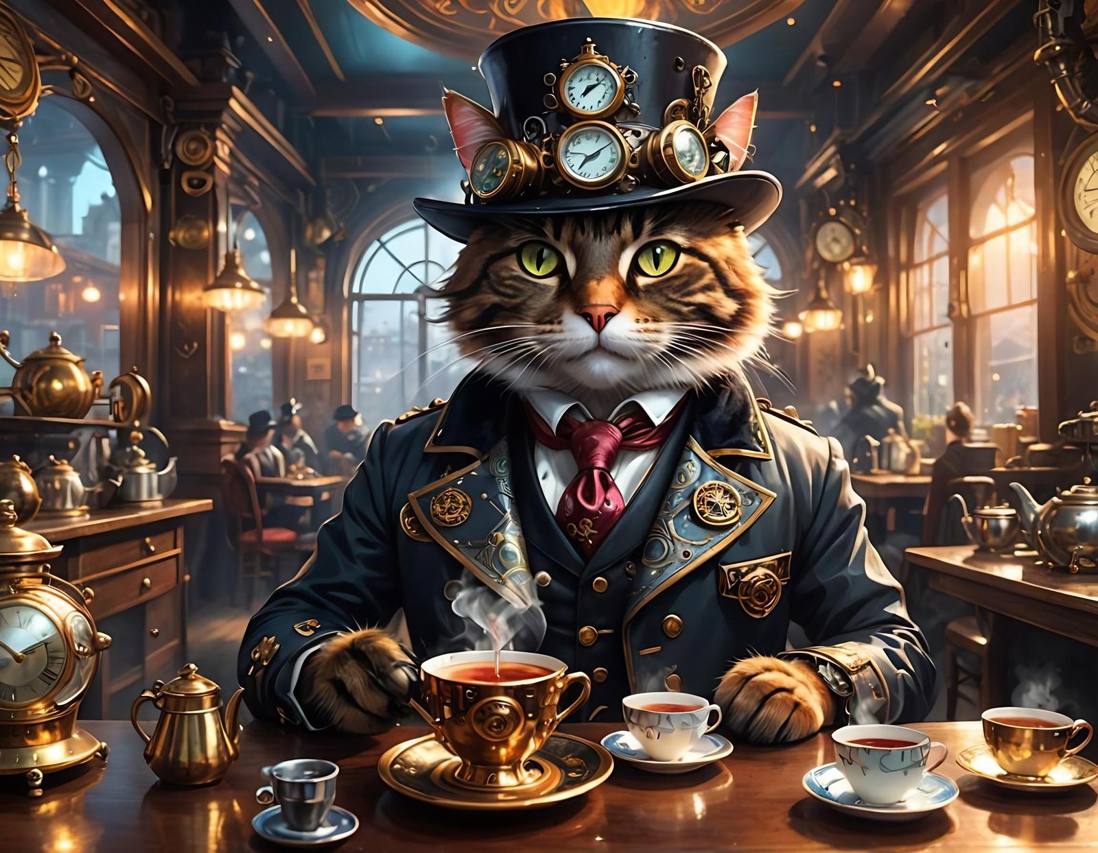 Sir Clockmeow at Tea Time