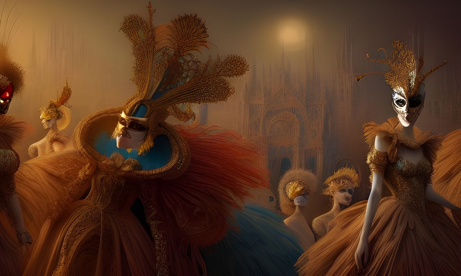 Elaborate Masquerade Painting in Vibrant Colors