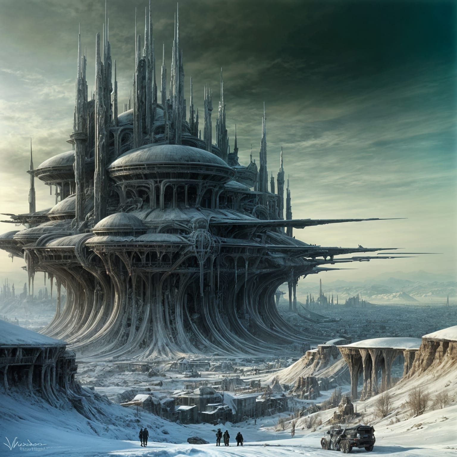 Epic Futuristic Winterscape in Hyperrealistic Style