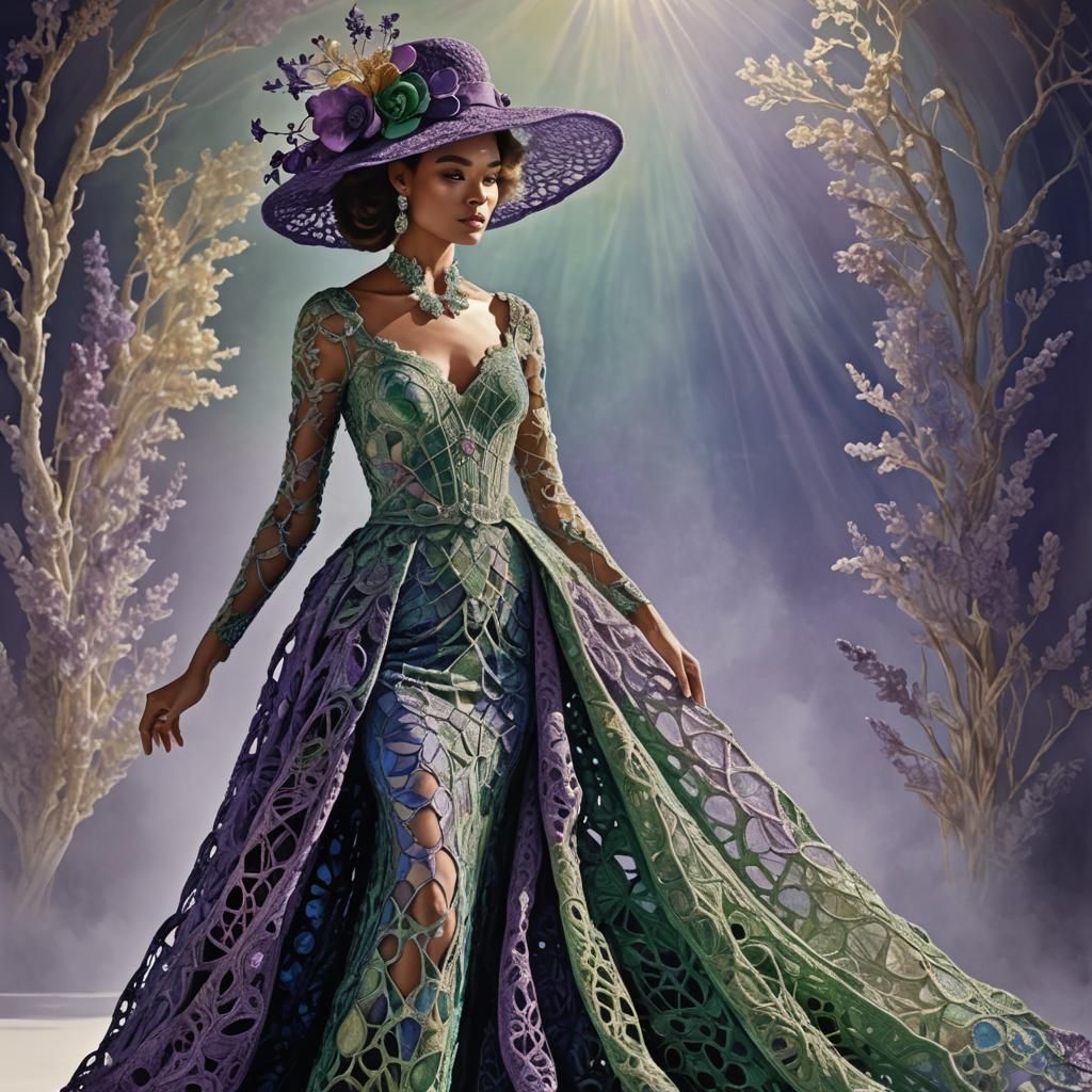 Model in Irish Lace Gown: Impressionistic Fashion