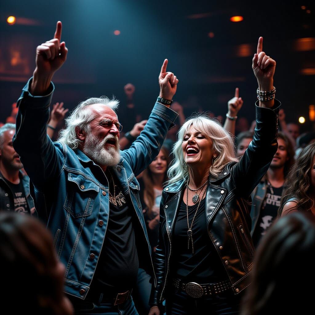 Elderly Rockers Headbanging at Heavy Metal Concert