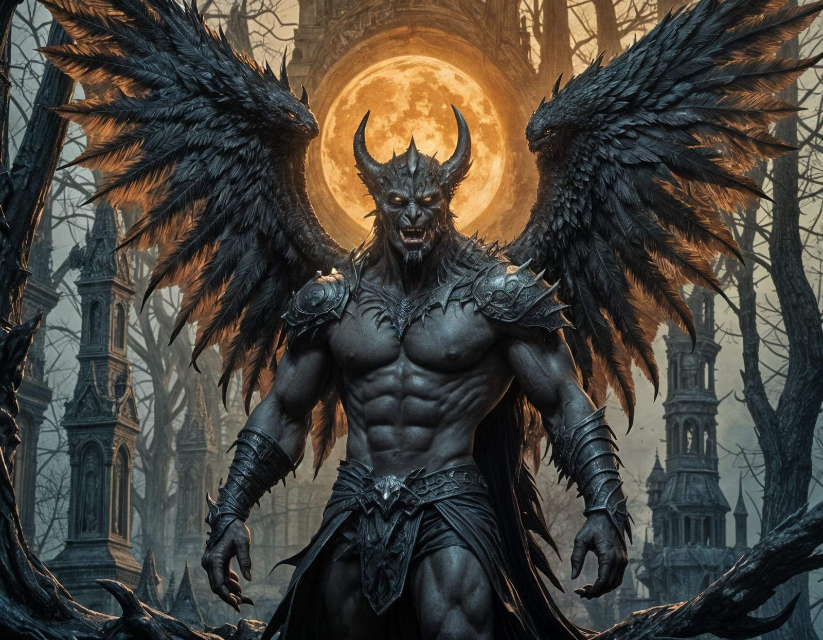 Eerie Vampire Gargoyle Beast in Sinister Art Style