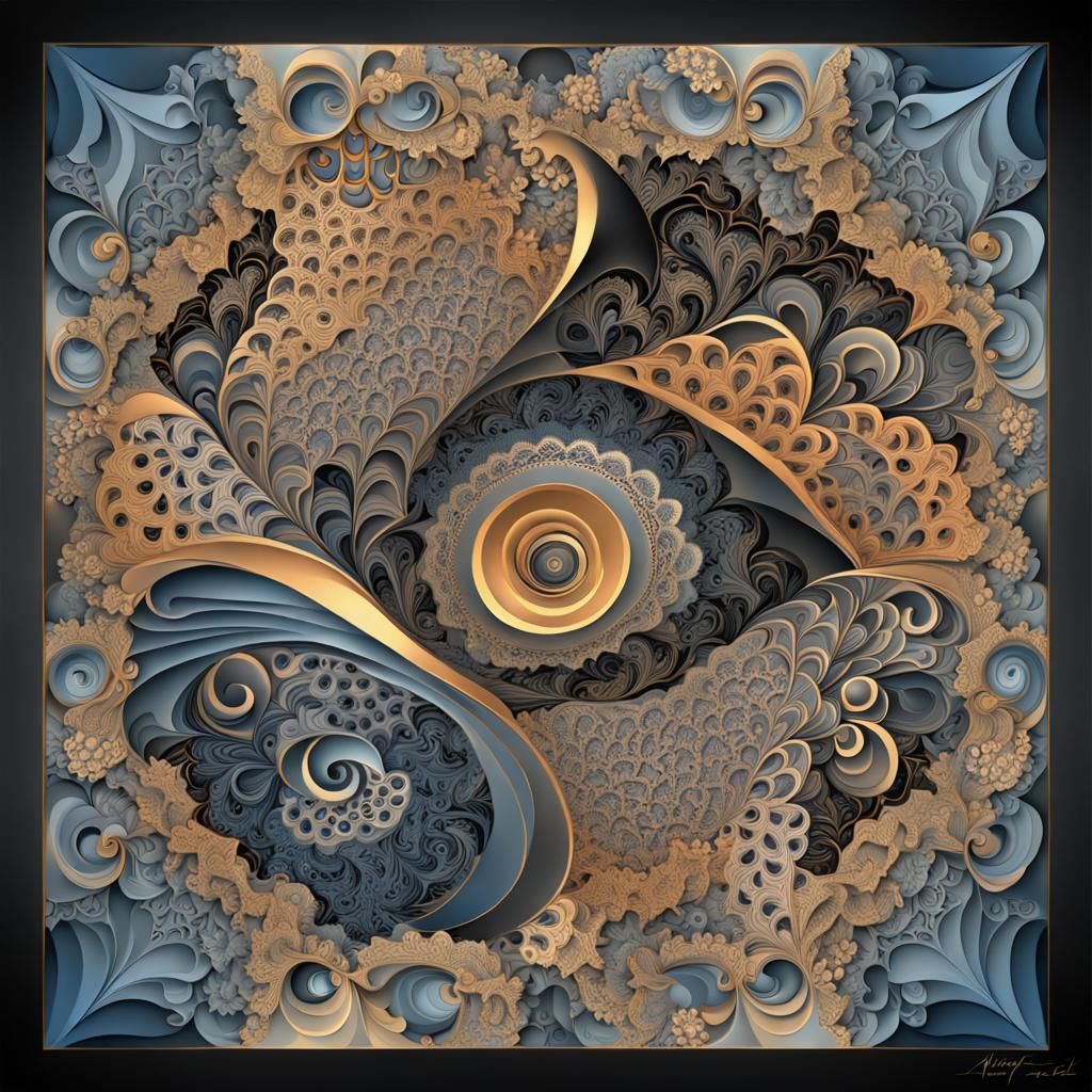 Abstract Fractal Lace Artwork in Art Nouveau Style