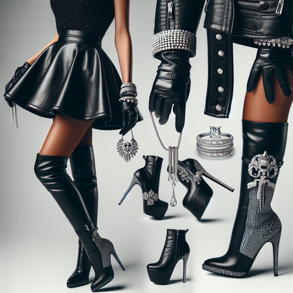 Confident Woman in Black Leather and Diamonds