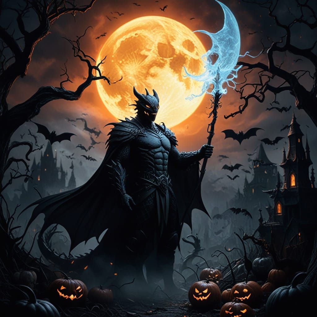 Dragon Emerging from Halloween Pumpkin Patch