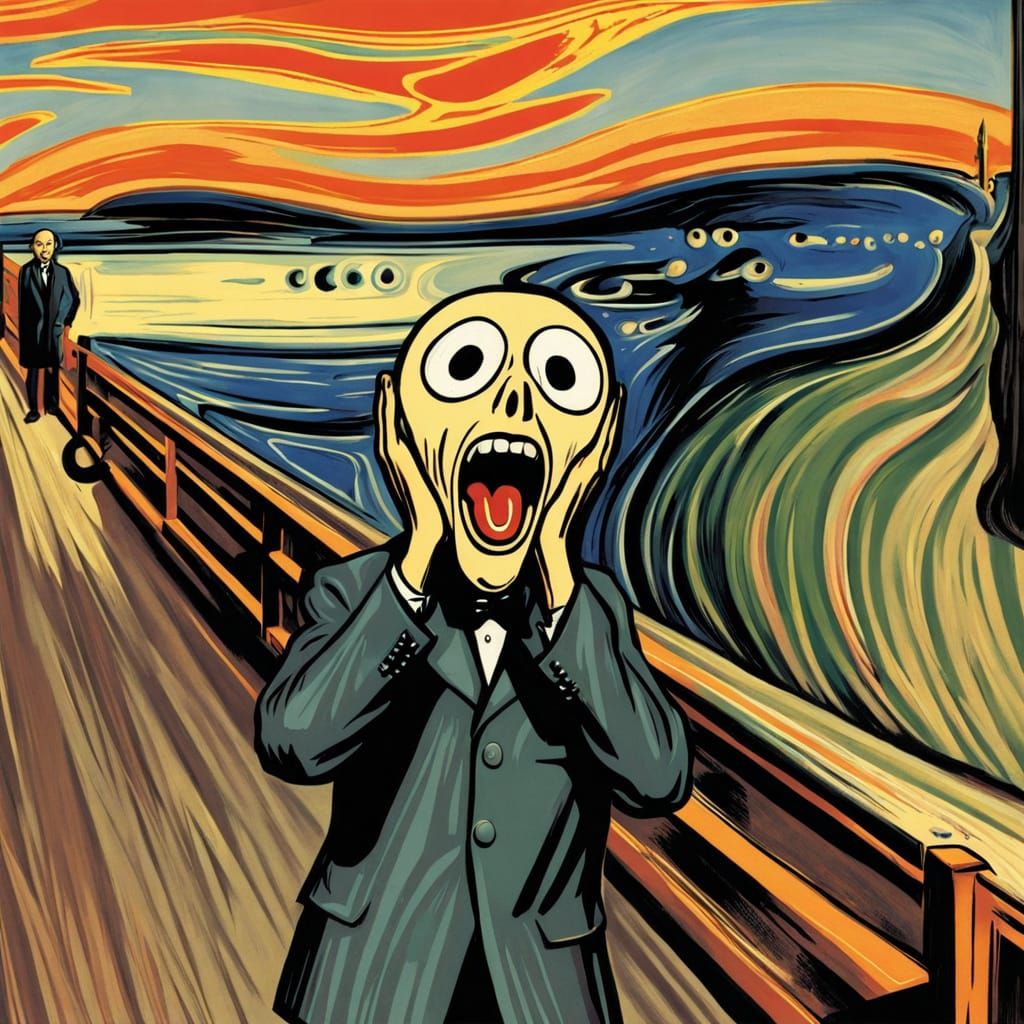 The Scream Reimagined in Don Martin Cartoon Style
