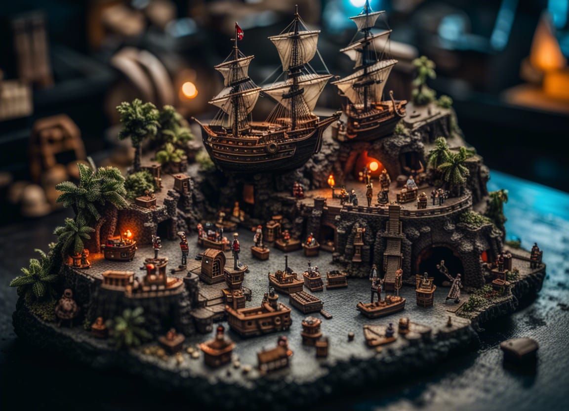 Pirate Cove Island in Skull Shape, Detailed Miniature