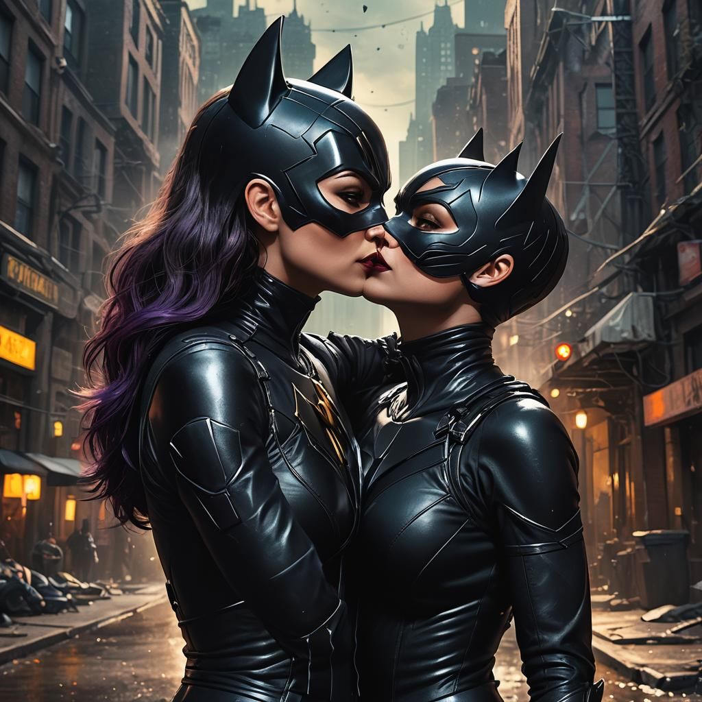 Catwoman and Black Cat Kiss: Fantasy Concept Art