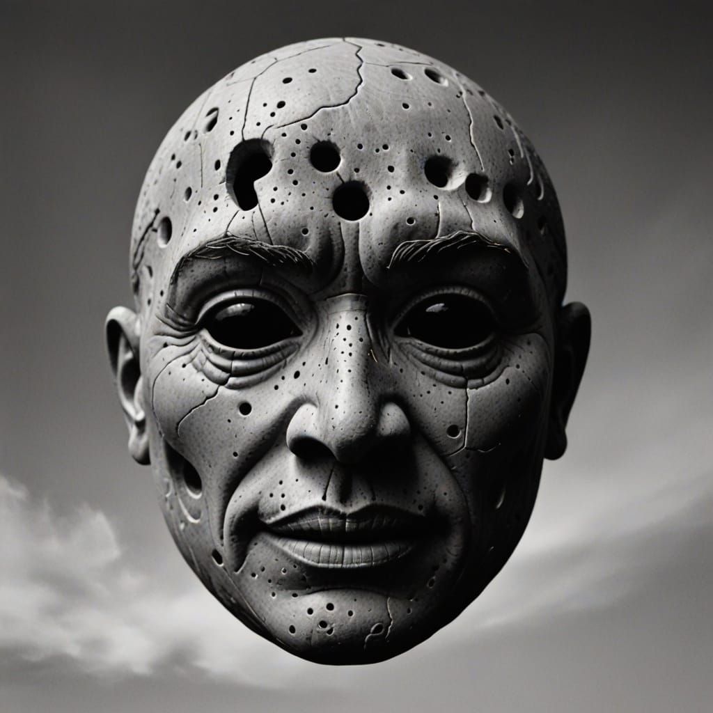 Surreal Black and White Object with Face-Like Features