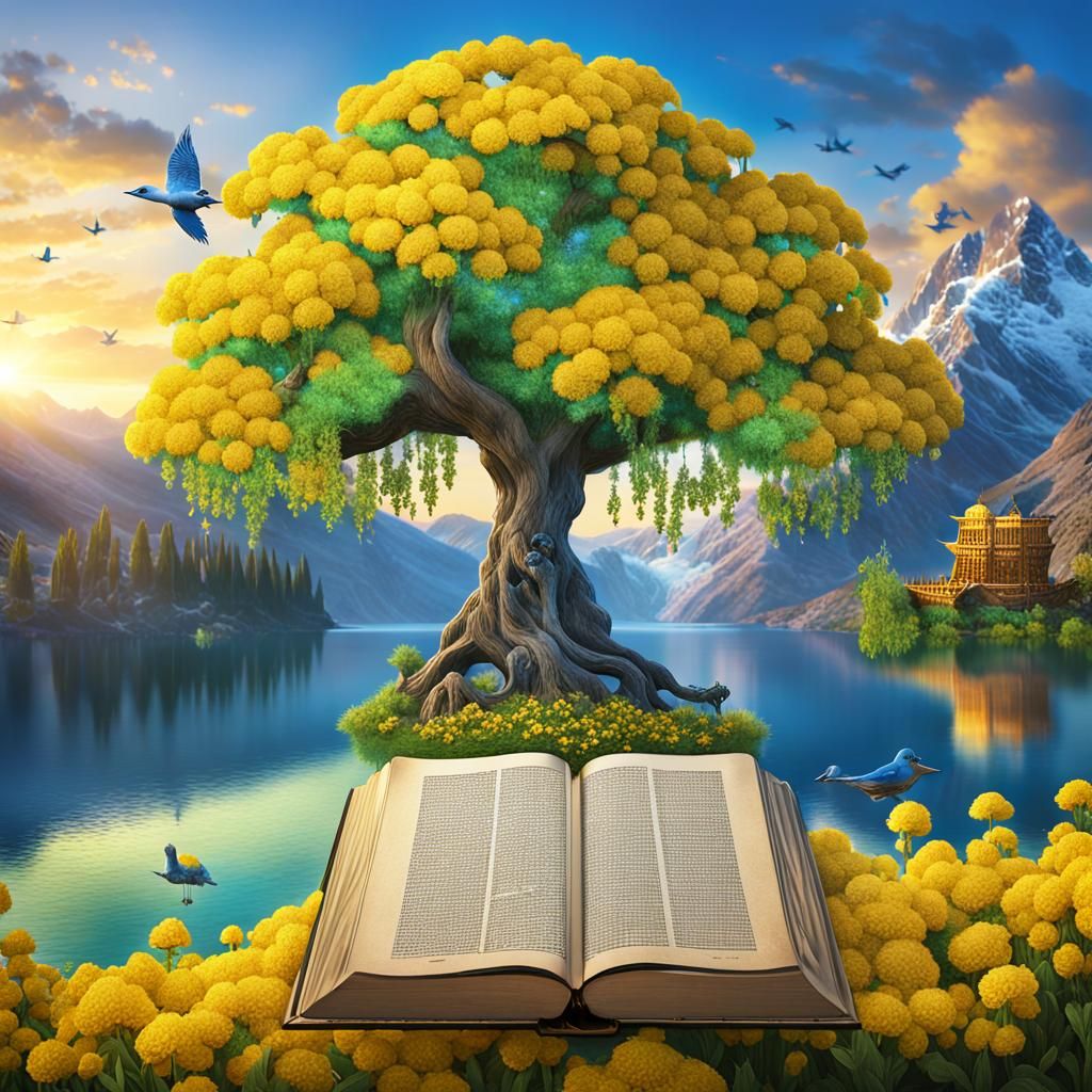 Ancient Tree of Life at Sunrise: Fantasy Art