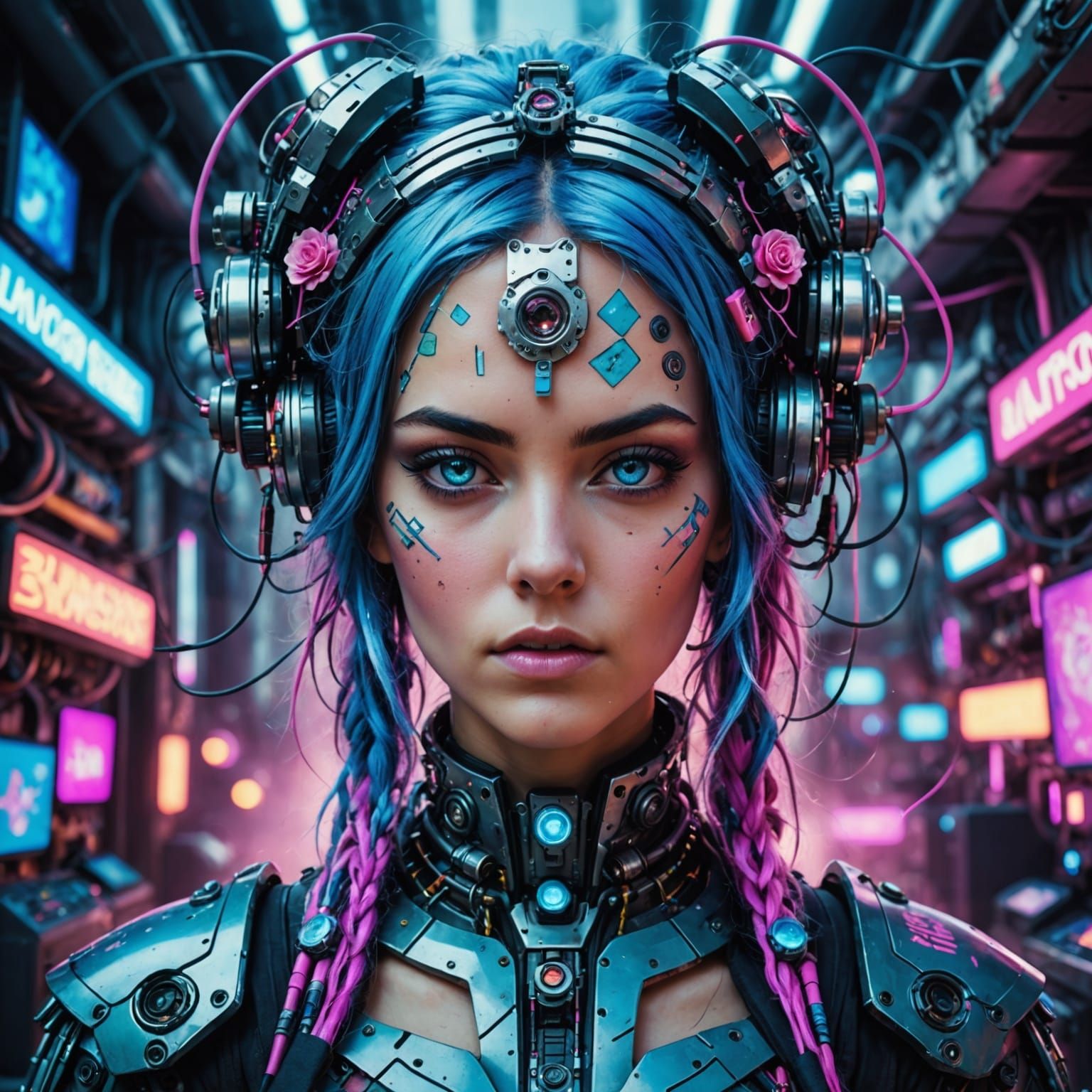 Cyberpunk Goddess in Neon Dreamscape