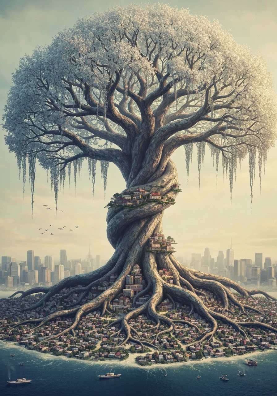 Giant Tree City: Towns Nestled in Branches