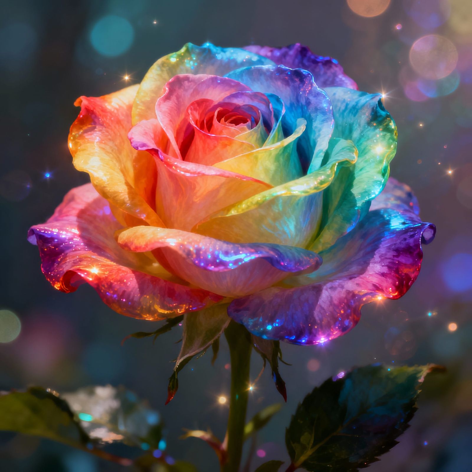 Rainbow Rose With Ethereal Glow