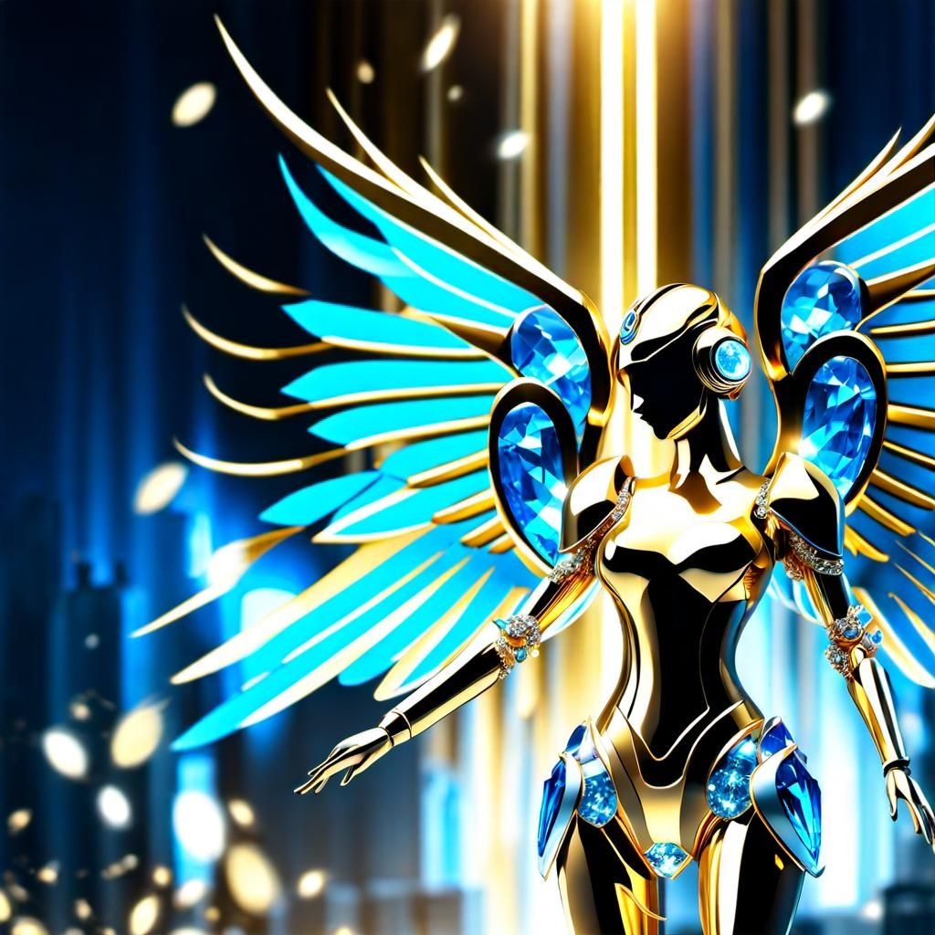 Golden Android with Diamond Ring and Crystal Wings
