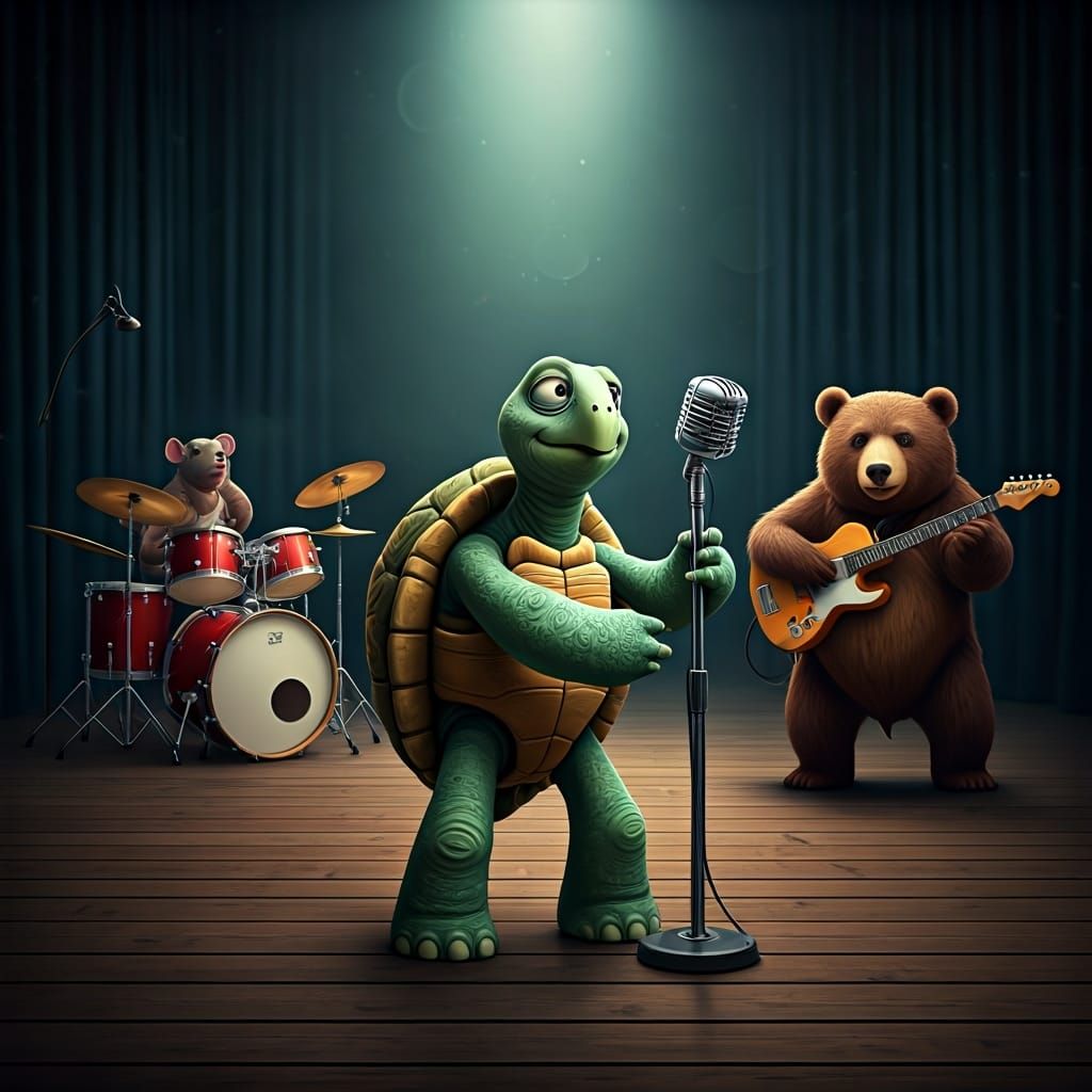 Cartoon Turtle Jazz Band with Animal Musicians