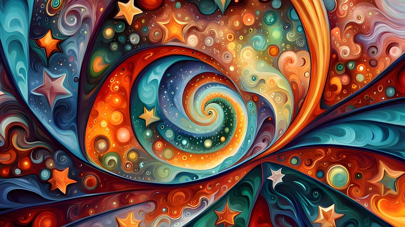 Vibrant Cosmic Whorls in Iridescent Oil Painting Style