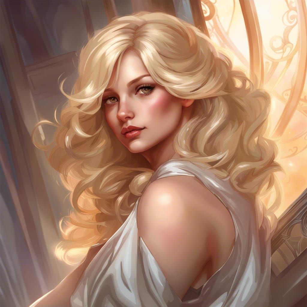Blonde Woman in Satin, Art Nouveau Portrait