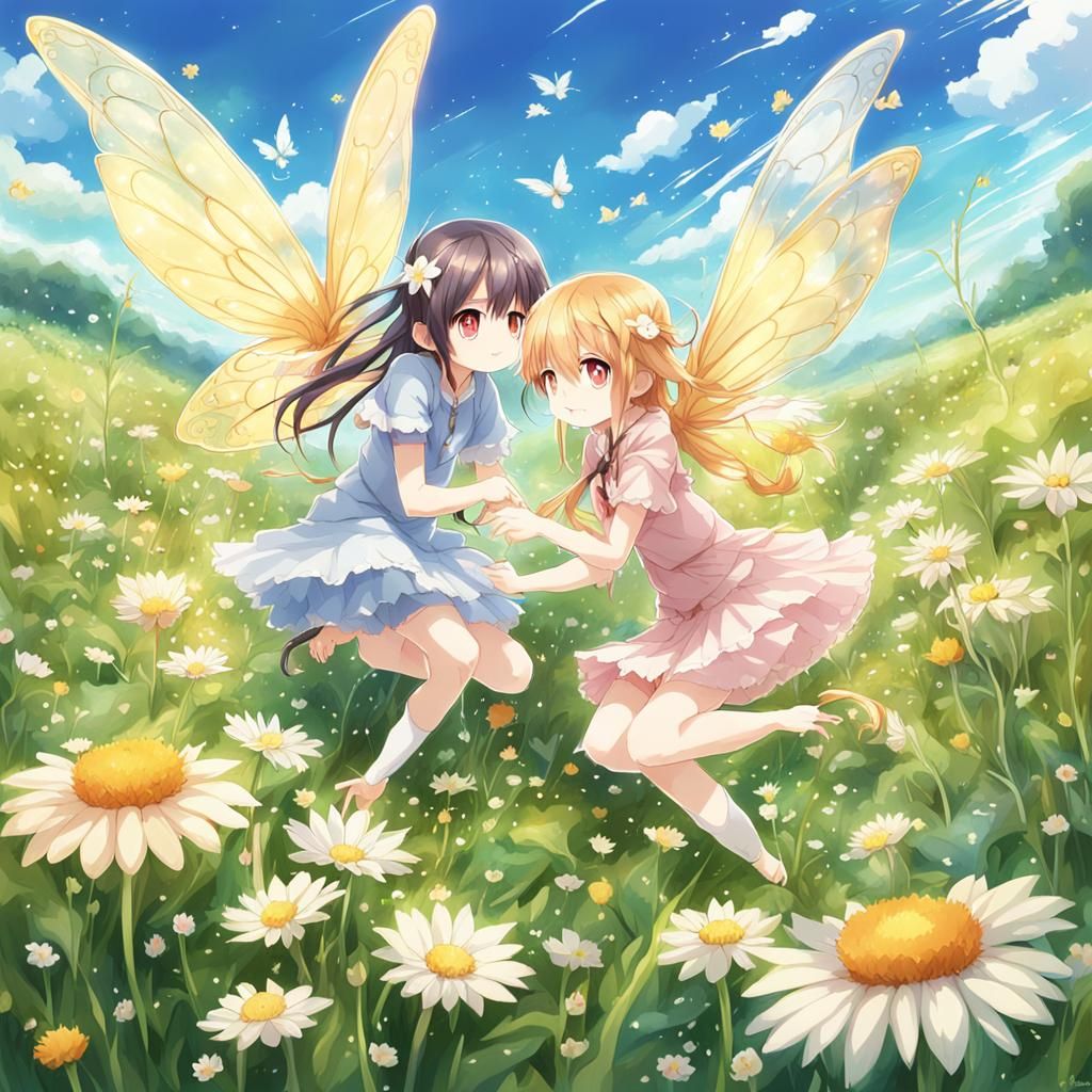 Fairies Fluttering in a Meadow: Anime-Inspired Art