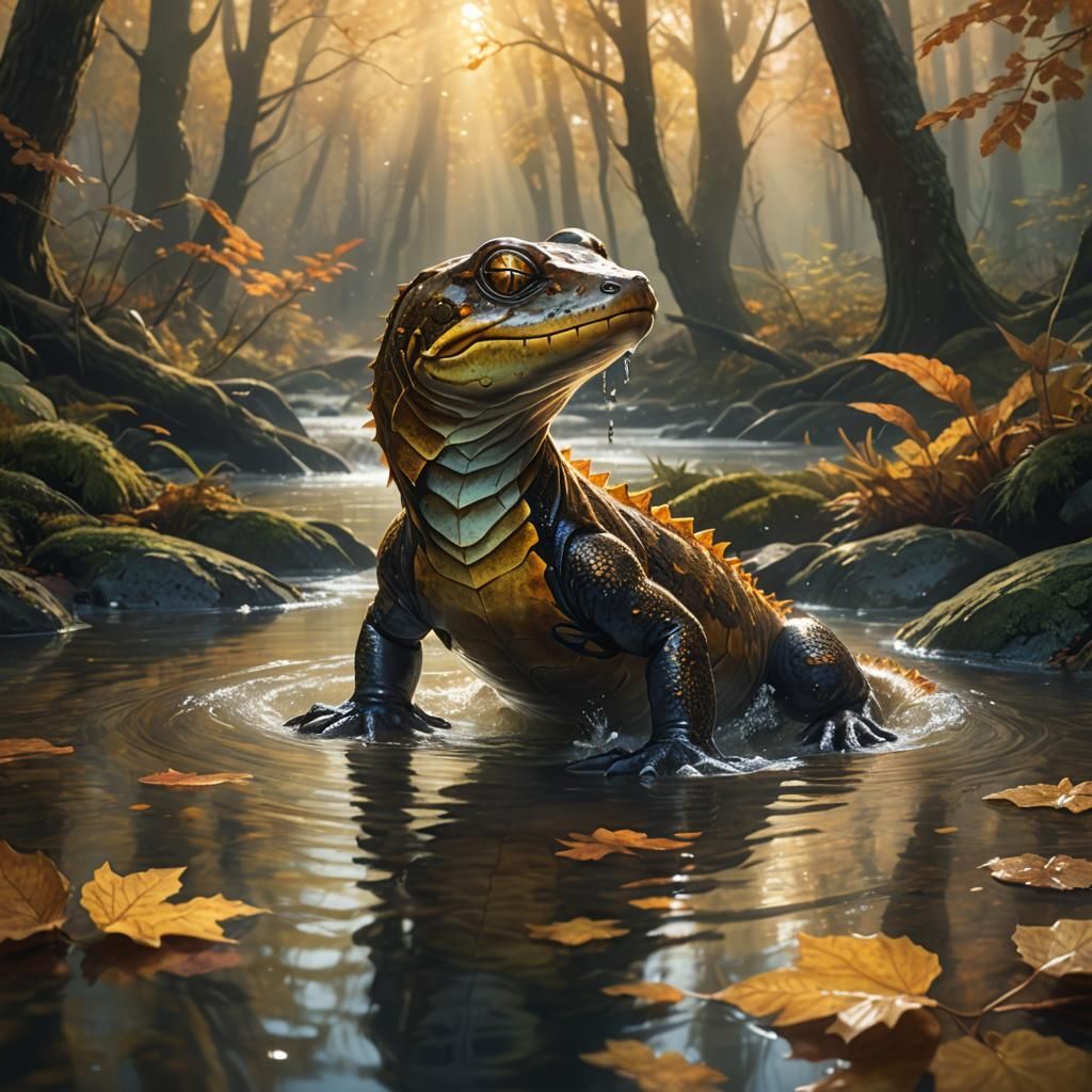 Majestic Salamander Serpent in Autumn Forest