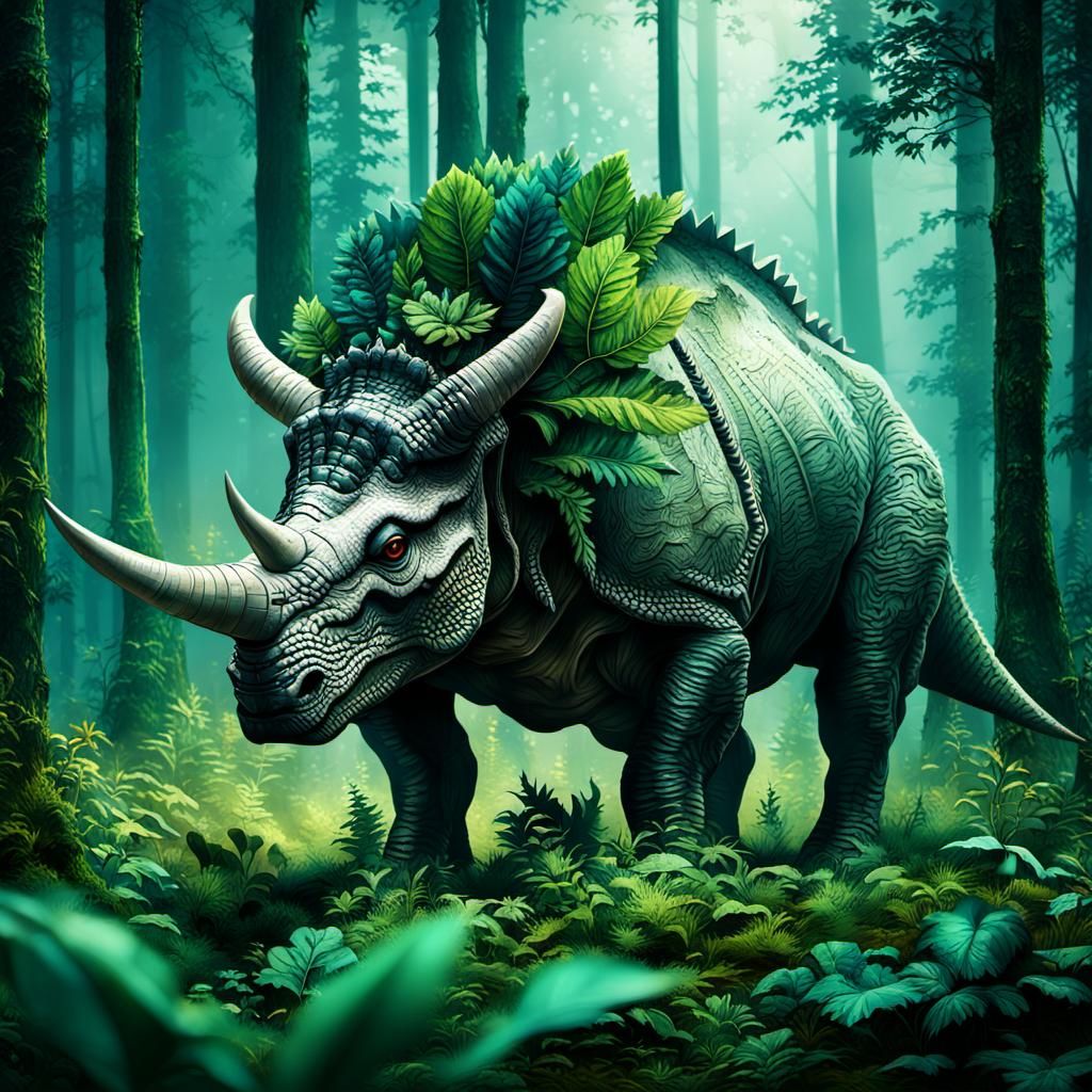 Majestic Triceratops Foraging in Woodland Concept Art