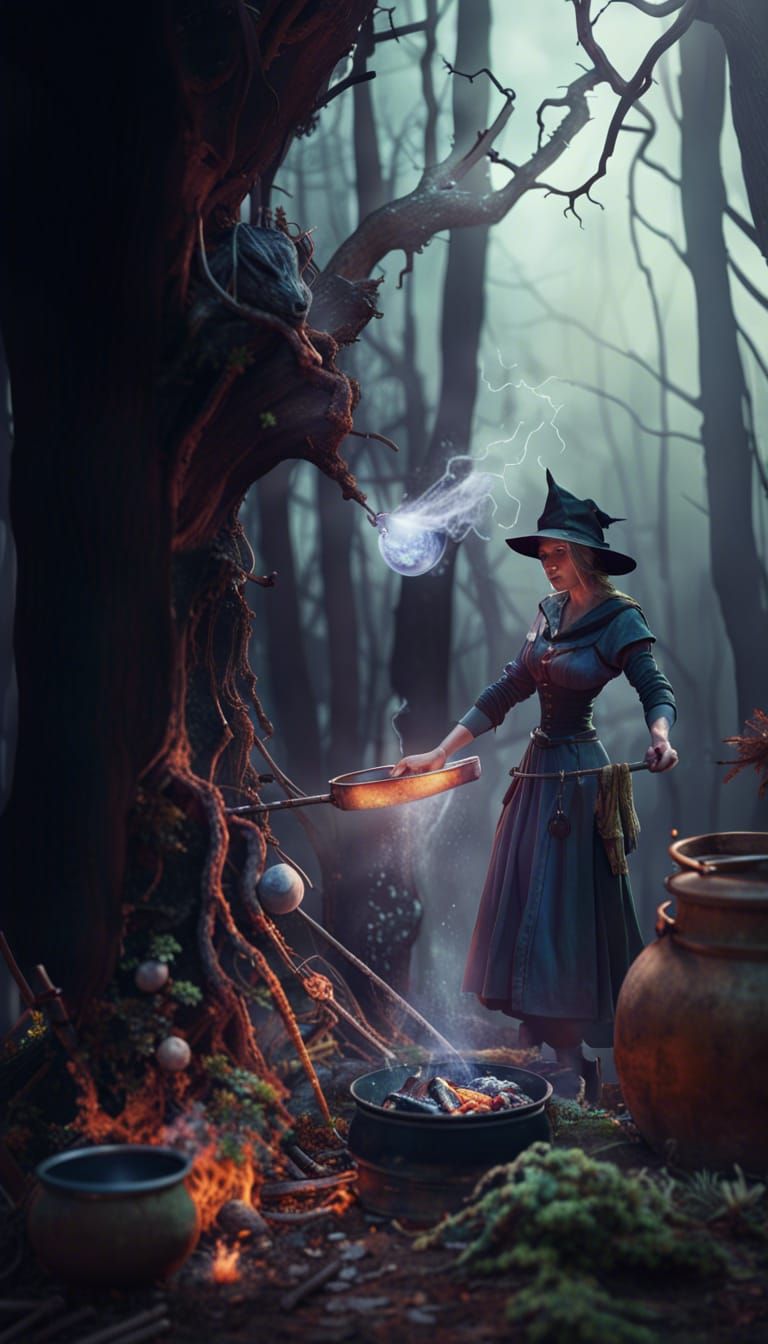 Witch in Forest: Detailed Matte Painting