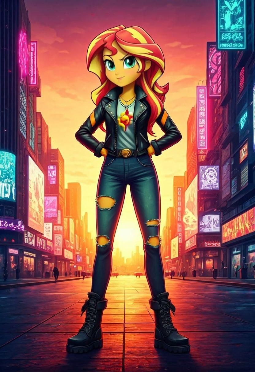 Cyberpunk Sunset Shimmer Portrait in 8K Resolution