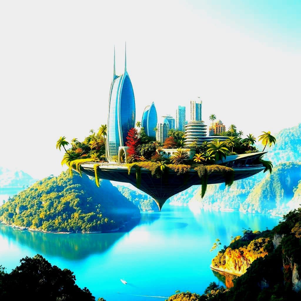 Utopian Cityscape of Vibrant Paradise 2.0 with Majestic Lake