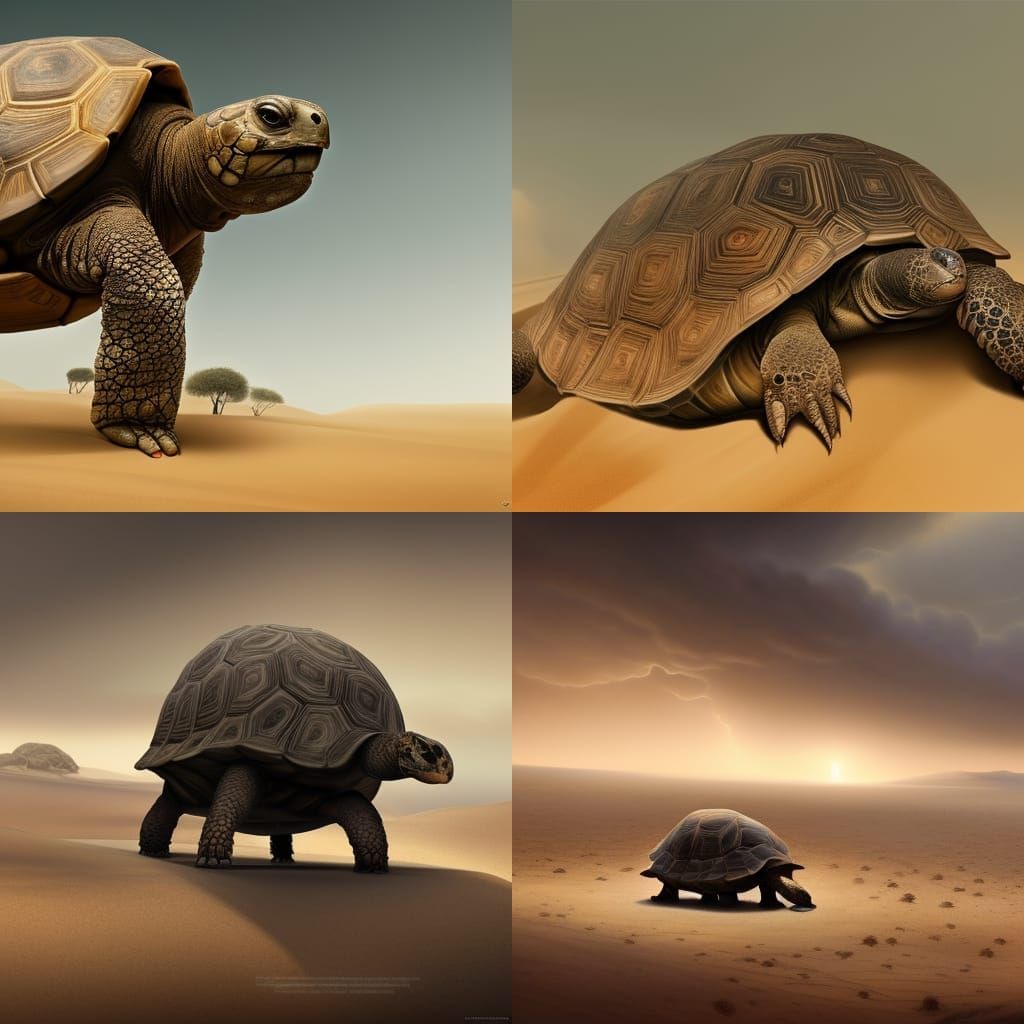 Giant Titanian Tortoise in Stormy Desert Landscape