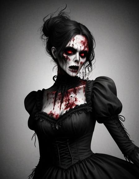 Gothic Zombie Woman In Dark Victorian Setting