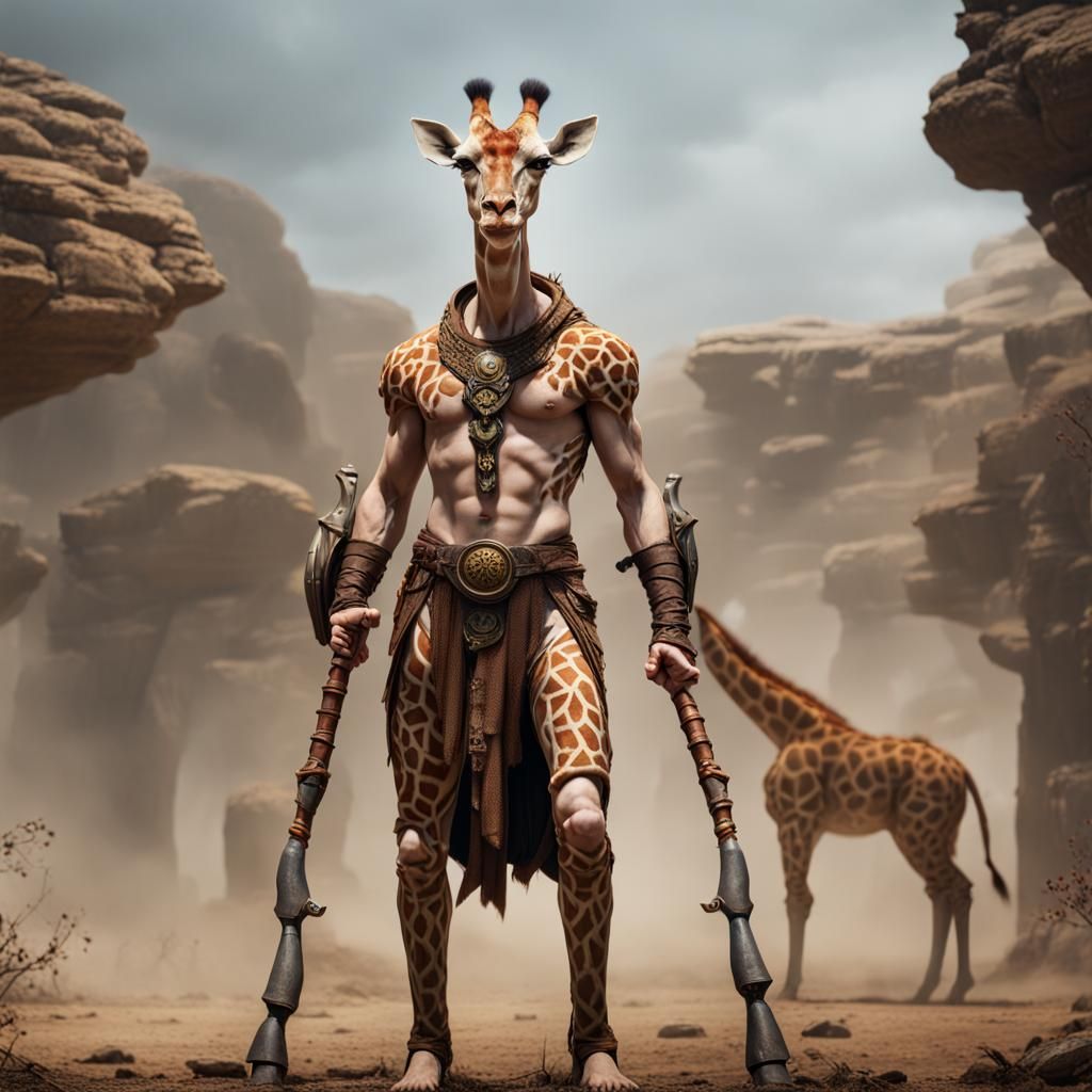 Giraffe Warrior: Hyperrealistic Fantasy Concept Art