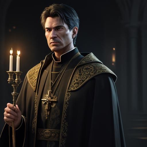 Priest in Cathedral: Hyper-Realistic Digital Art