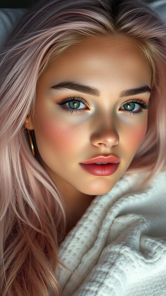 Photorealistic Portrait of a Young Woman with Pink Hair