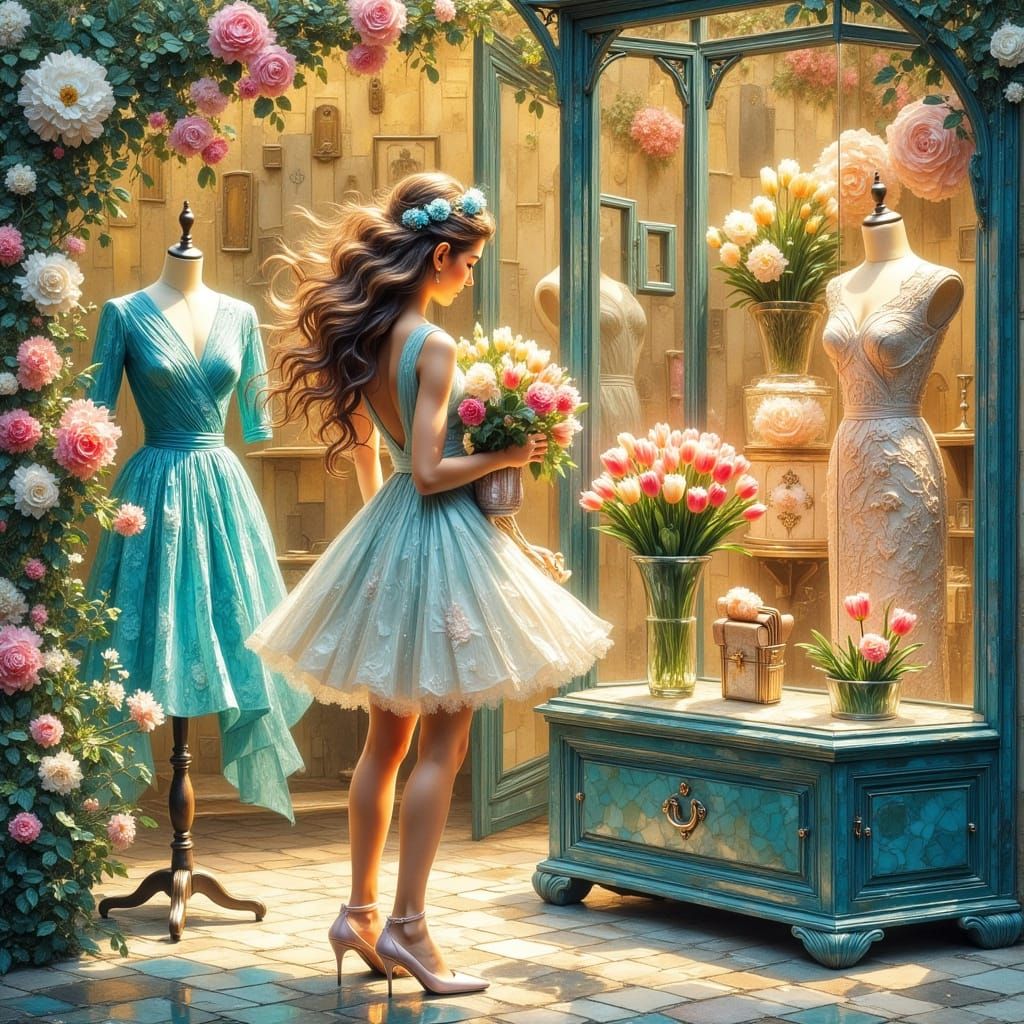 Ethereal Spring Fashion Model in Art Nouveau Style