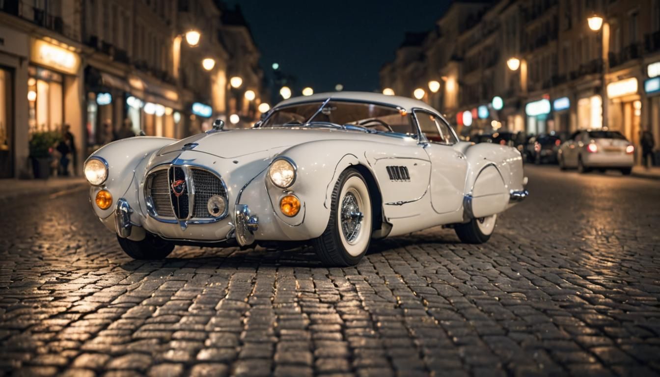 Classic White Coupe Car at Night, Professional Photography