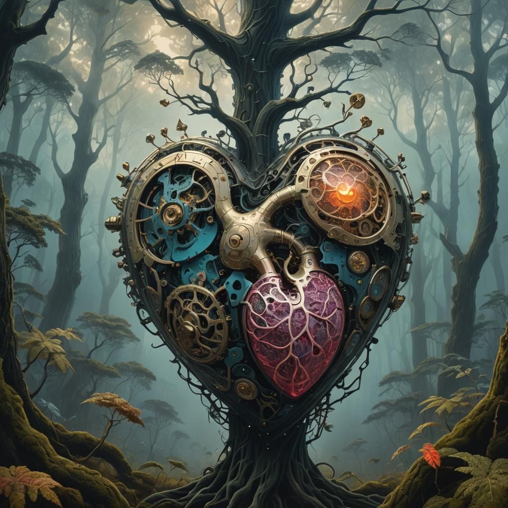 Automaton in Misty Forest: Surreal Digital Painting