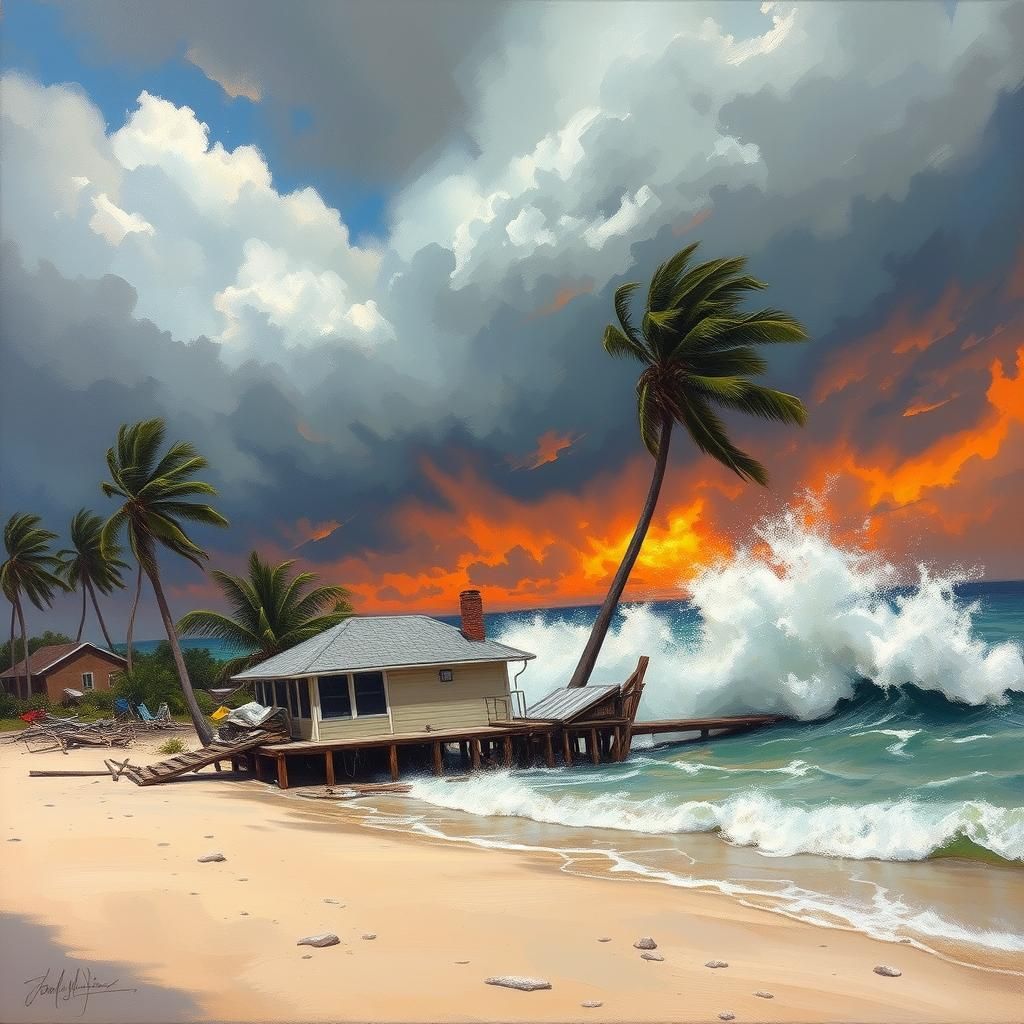 Storm Threatens Florida: Oil Painting