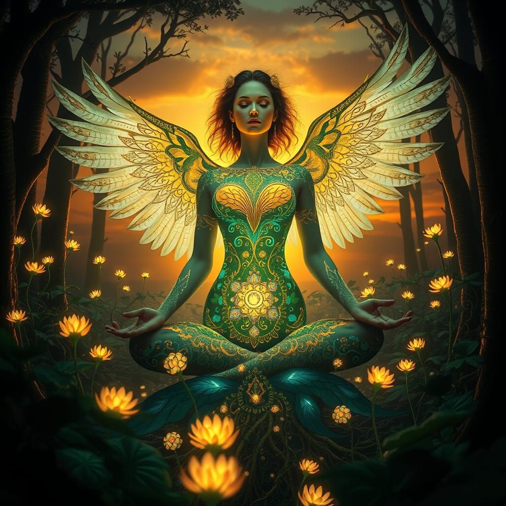 Mystical Hecate Goddess Awakens, Adorned in Golden Patterns,...