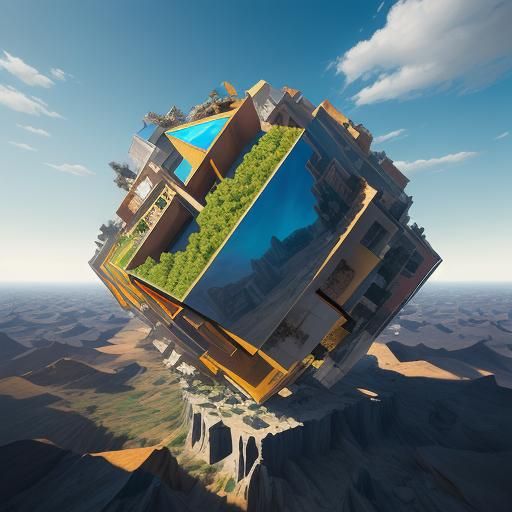 Grapefruit-Human Hybrid Dancing in Cubist Landscape