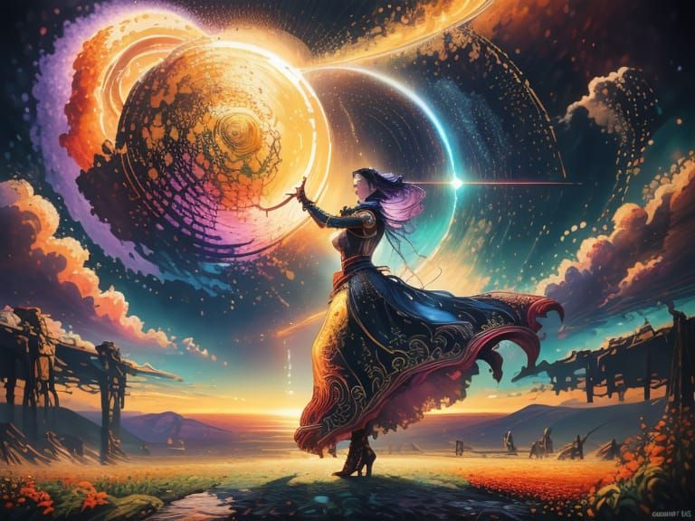 Cosmic Dance: A Woman's Colorful Destiny