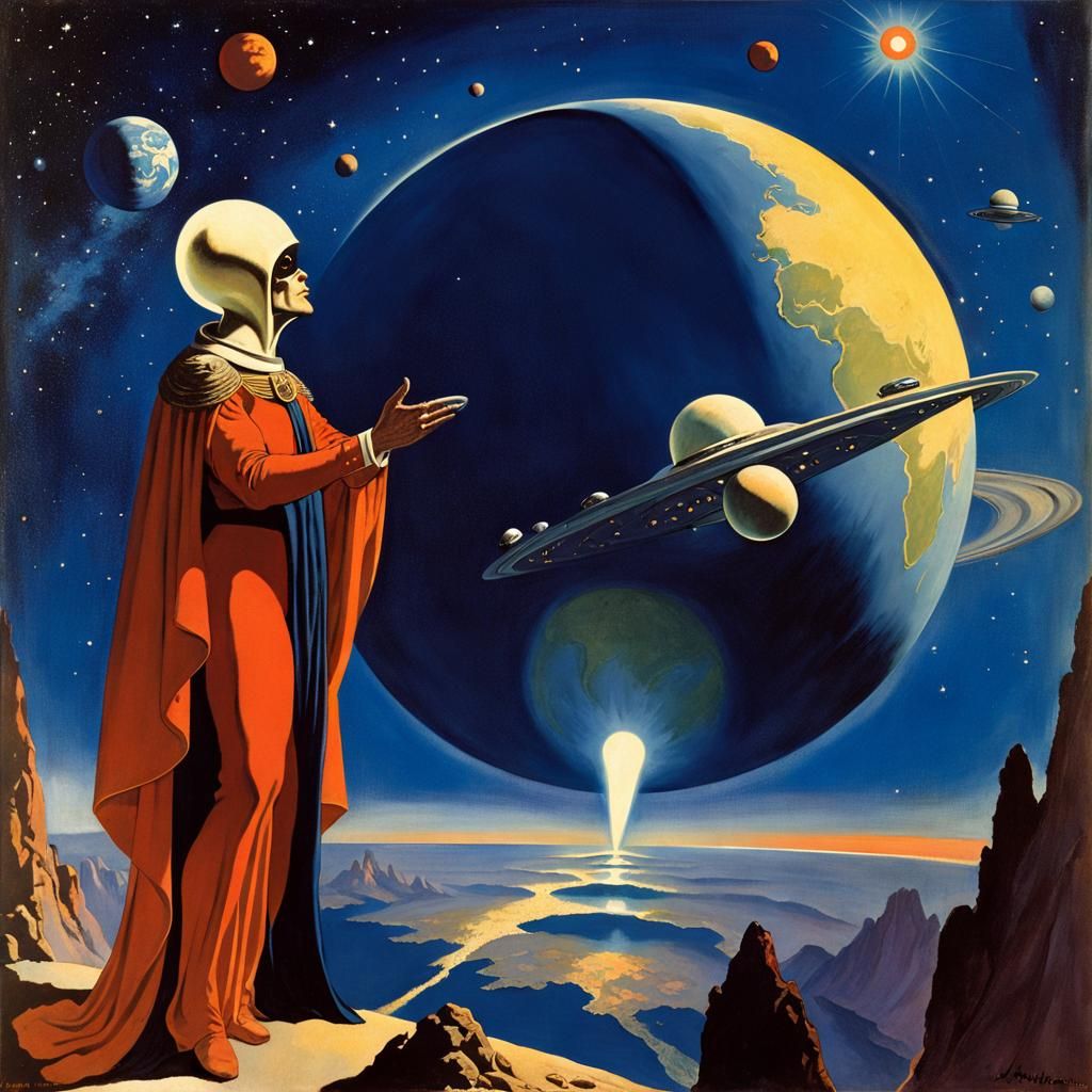 Alien General Commands Armada in Parrish Cappiello Style