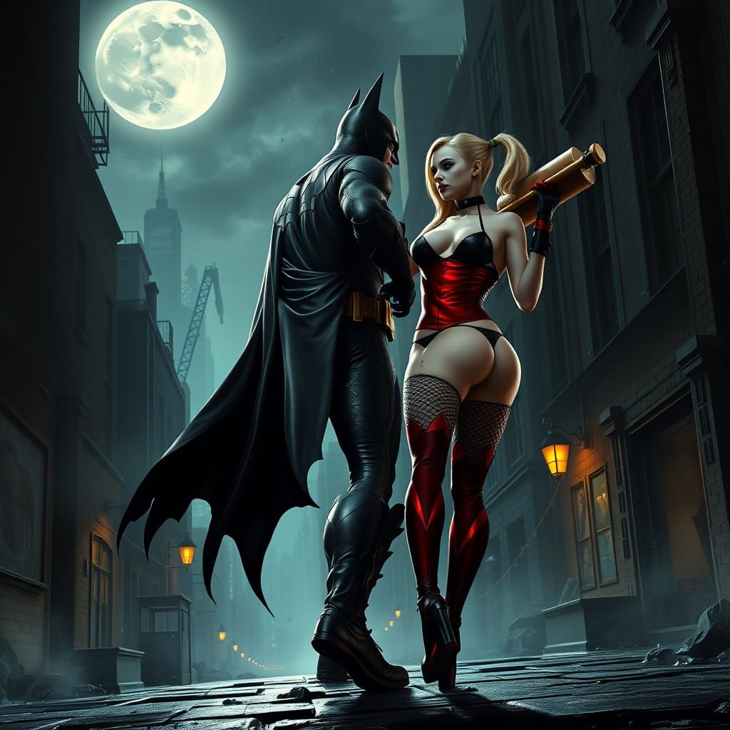 Batman Confronts Seductive Harley Quinn in Gotham City